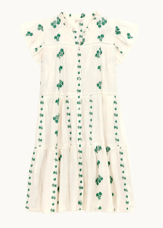 Iris Frill Sundress in White/Green from M.A.B.E at Edito Boutique