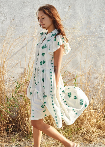 Iris Frill Sundress in White/Green from M.A.B.E at Edito Boutique