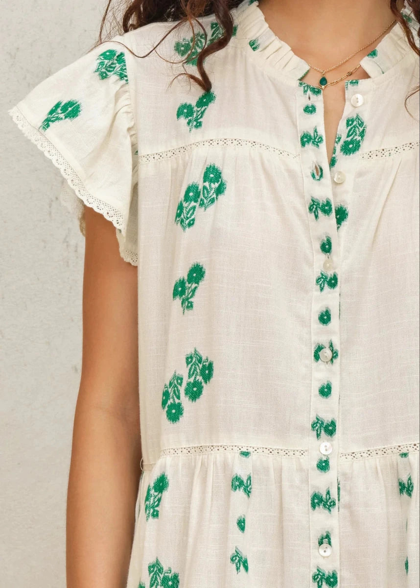 Iris Frill Sundress in White/Green from M.A.B.E at Edito Boutique