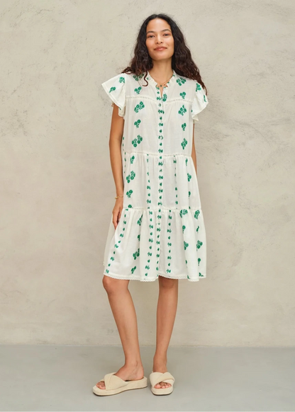Iris Frill Sundress in White/Green from M.A.B.E at Edito Boutique