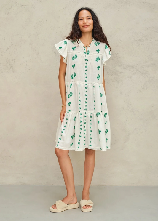 Iris Frill Sundress in White/Green from M.A.B.E at Edito Boutique