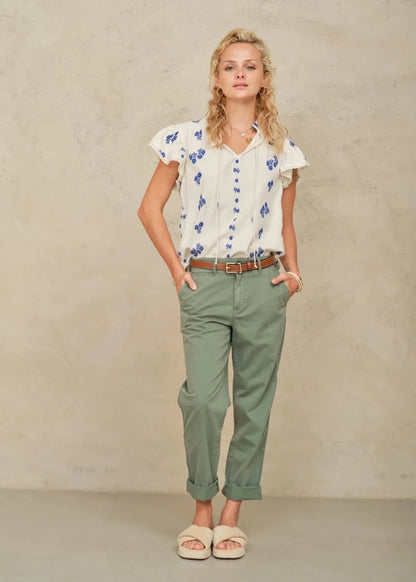 Iris Frill Top in White/Blue from M.A.B.E at Edito Boutique