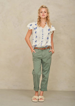 Iris Frill Top in White/Blue from M.A.B.E at Edito Boutique