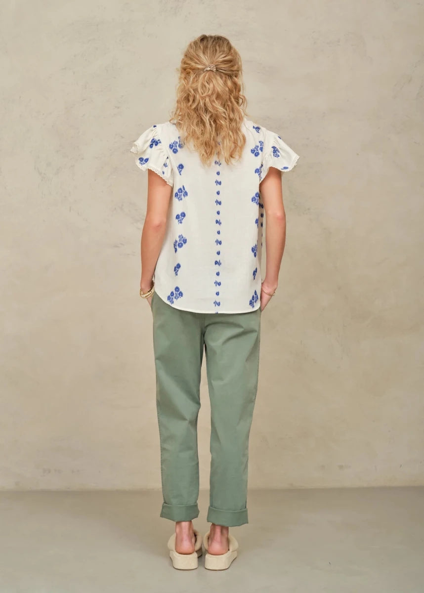 Iris Frill Top in White/Blue from M.A.B.E at Edito Boutique