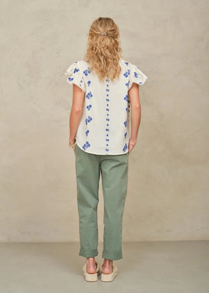 Iris Frill Top in White/Blue from M.A.B.E at Edito Boutique