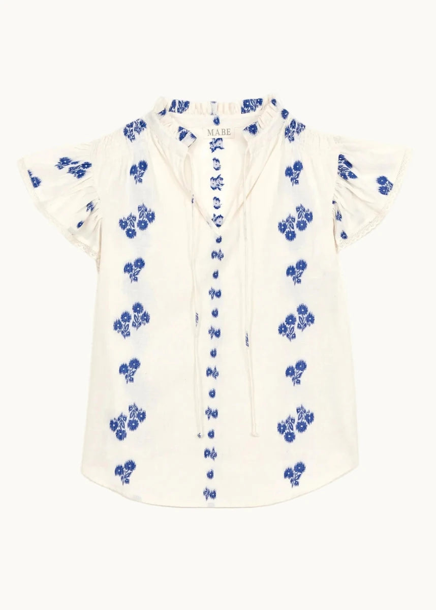 Iris Frill Top in White/Blue from M.A.B.E at Edito Boutique
