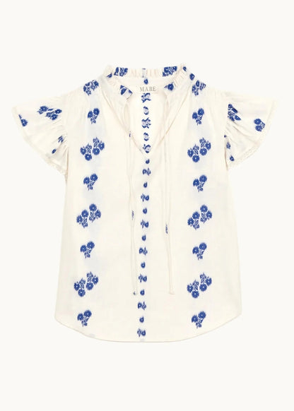 Iris Frill Top in White/Blue from M.A.B.E at Edito Boutique
