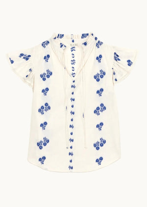 Iris Frill Top in White/Blue from M.A.B.E at Edito Boutique