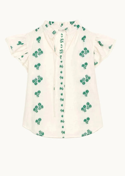 Iris Frill Top in White/Green from M.A.B.E at Edito Boutique