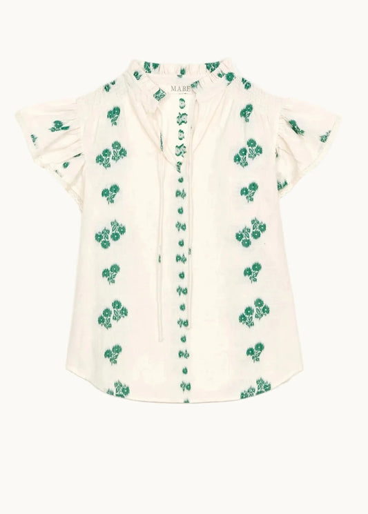 Iris Frill Top in White/Green from M.A.B.E at Edito Boutique