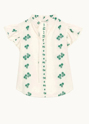 Iris Frill Top in White/Green from M.A.B.E at Edito Boutique