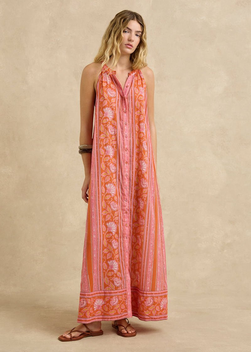 Isha Dress in Spring Daisy Crimson from HANNAH ARTWEAR at Edito boutique