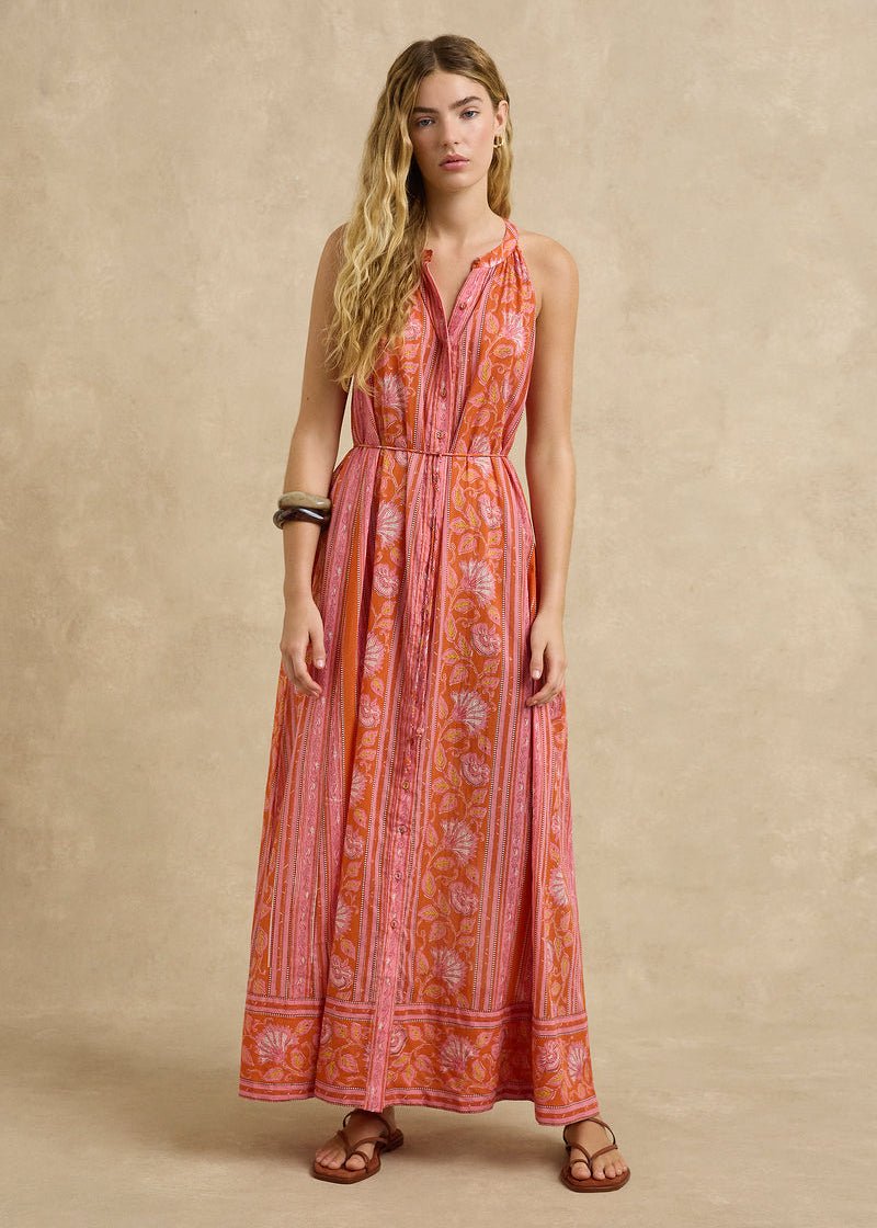 Isha Dress in Spring Daisy Crimson from HANNAH ARTWEAR at Edito boutique