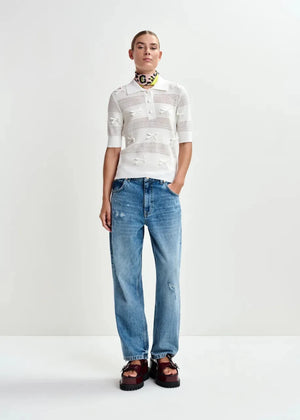 Jarts Polo Top in Off White from ESSENTIEL ANTWERP at Edito Boutique