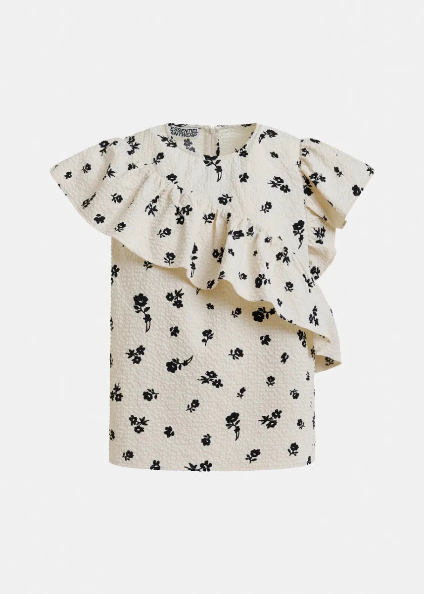 Joojoo Ruffle Top in Off White from ESSENTIEL ANTWERP at Edito Boutique