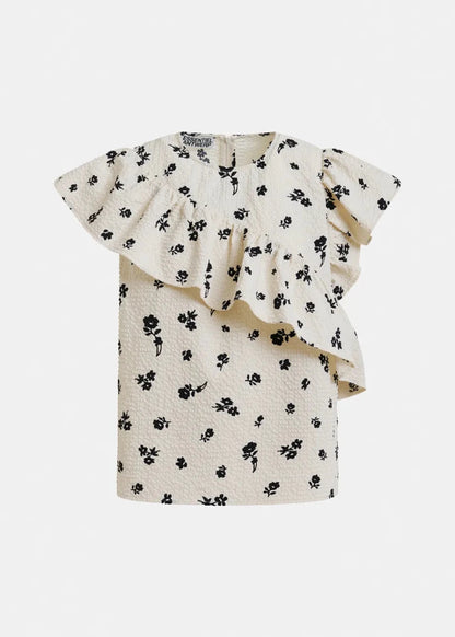 Joojoo Ruffle Top in Off White from ESSENTIEL ANTWERP at Edito Boutique