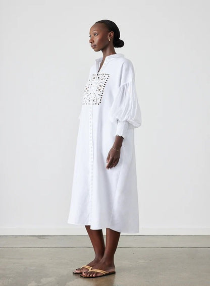 Joslin Jeanne Midi Dress in White