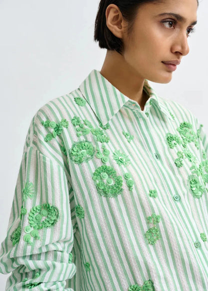 Julieta Striped Shirt in Green from ESSENTIEL ANTWERP at Edito Boutique