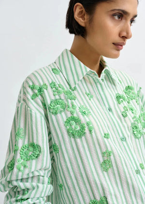 Julieta Striped Shirt in Green from ESSENTIEL ANTWERP at Edito Boutique