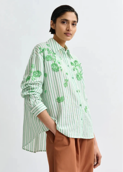Julieta Striped Shirt in Green from ESSENTIEL ANTWERP at Edito Boutique