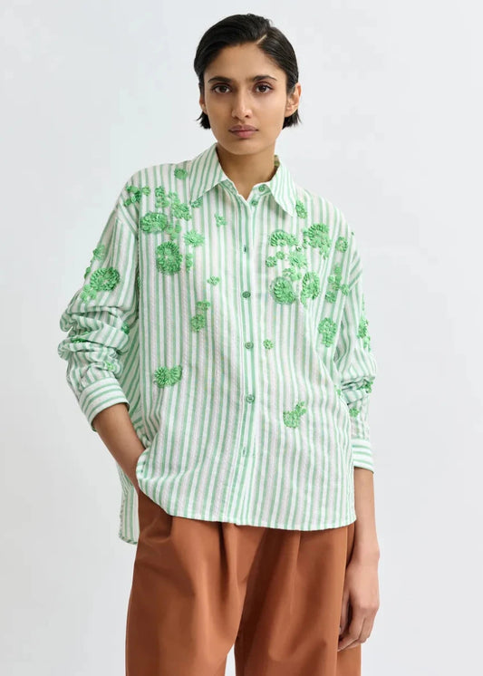 Julieta Striped Shirt in Green from ESSENTIEL ANTWERP at Edito Boutique