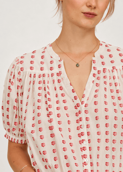 Karla Gathered Top in Ecru/Red from M.A.B.E at Edito Boutique