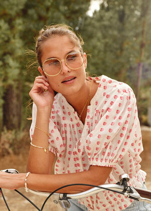 Karla Gathered Top in Ecru/Red from M.A.B.E at Edito Boutique