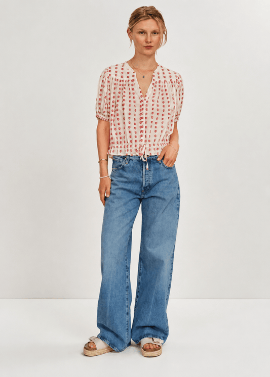 Karla Gathered Top in Ecru/Red from M.A.B.E at Edito Boutique