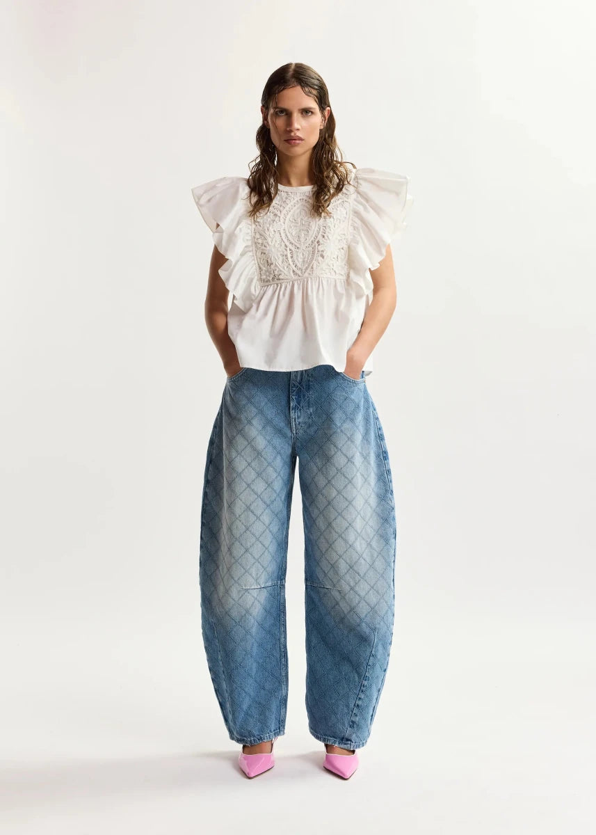Keany Ruffle Top in White from ESSENTIEL ANTWERP at Edito Boutique