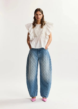 Keany Ruffle Top in White from ESSENTIEL ANTWERP at Edito Boutique