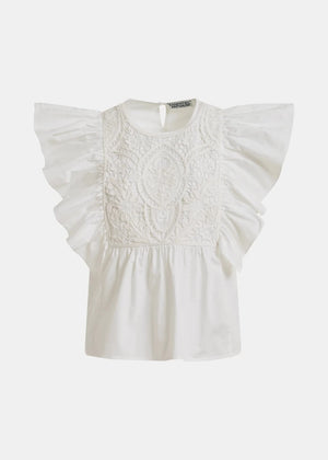 Keany Ruffle Top in White from ESSENTIEL ANTWERP at Edito Boutique