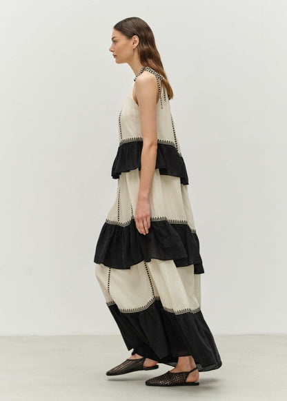 Kleio Maxi Dress in Off White/Black from DEVOTION TWINS at Edito boutique