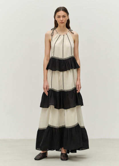 Kleio Maxi Dress in Off White/Black from DEVOTION TWINS at Edito boutique