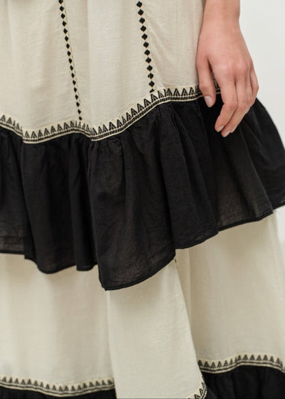 Kleio Maxi Dress in Off White/Black from DEVOTION TWINS at Edito boutique