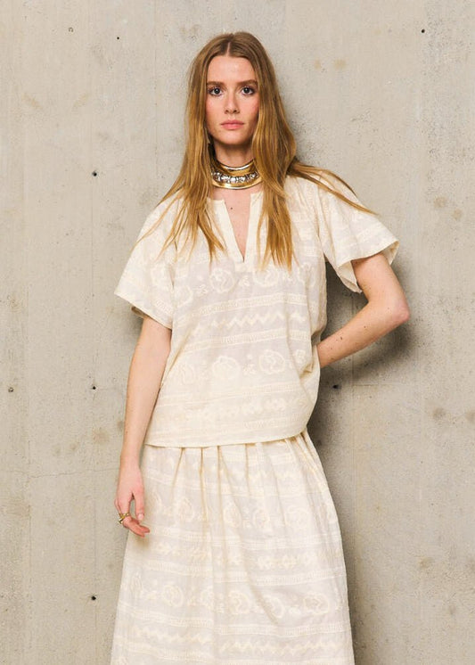 Laure Embroidered Tunic in Ecru from STELLA FOREST at Edito boutique
