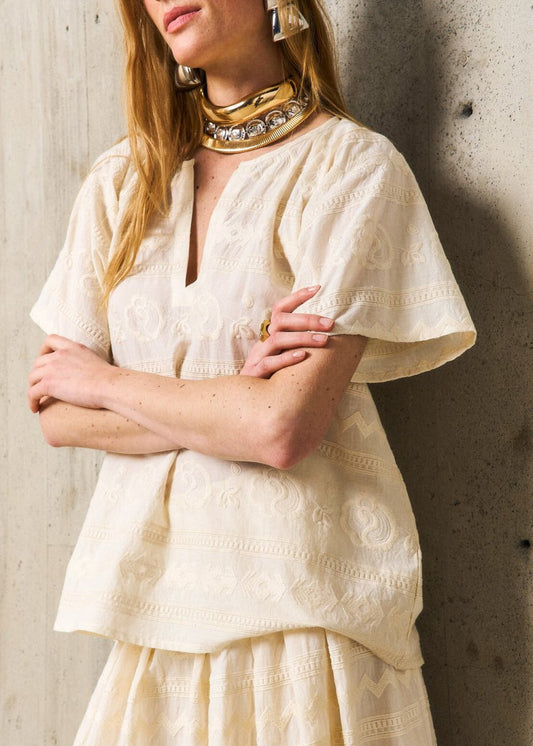 Laure Embroidered Tunic in Ecru from STELLA FOREST at Edito boutique