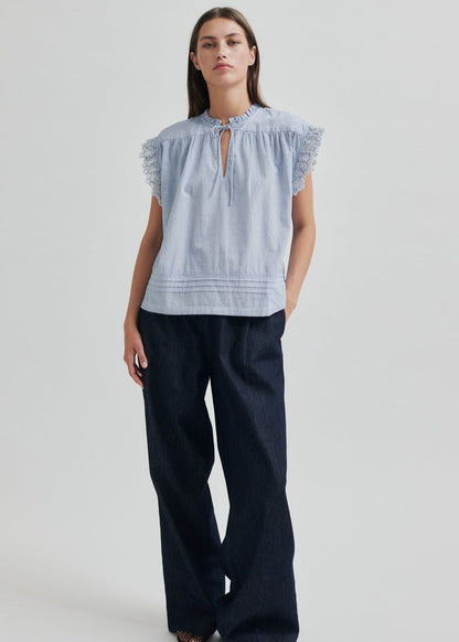 Laure Top in Blue Stripe from SECOND FEMALE at Edito boutique