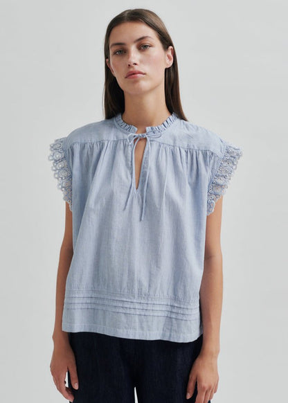 Laure Top in Blue Stripe from SECOND FEMALE at Edito boutique
