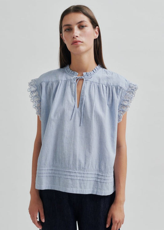 Laure Top in Blue Stripe from SECOND FEMALE at Edito boutique