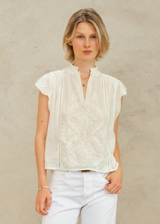 Lilia Embroidered Top in Ecru from M.A.B.E at Edito boutique