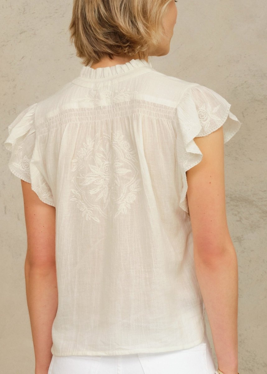 Lilia Embroidered Top in Ecru from M.A.B.E at Edito boutique
