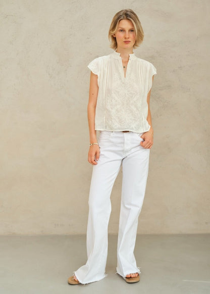 Lilia Embroidered Top in Ecru from M.A.B.E at Edito boutique