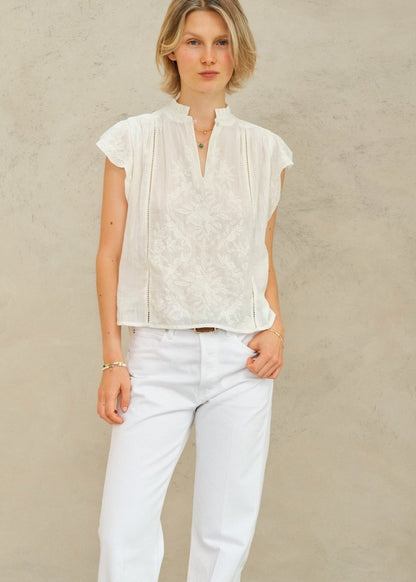 Lilia Embroidered Top in Ecru from M.A.B.E at Edito boutique