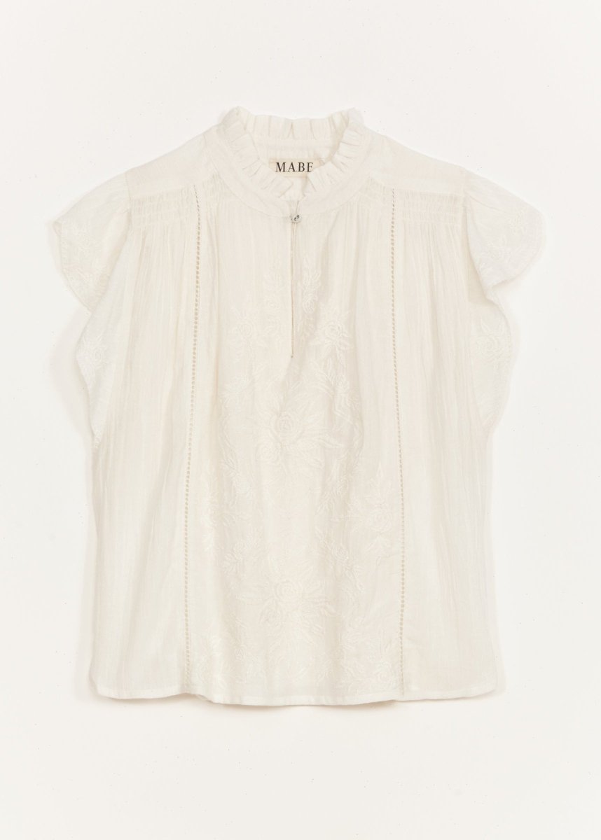 Lilia Embroidered Top in Ecru from M.A.B.E at Edito boutique