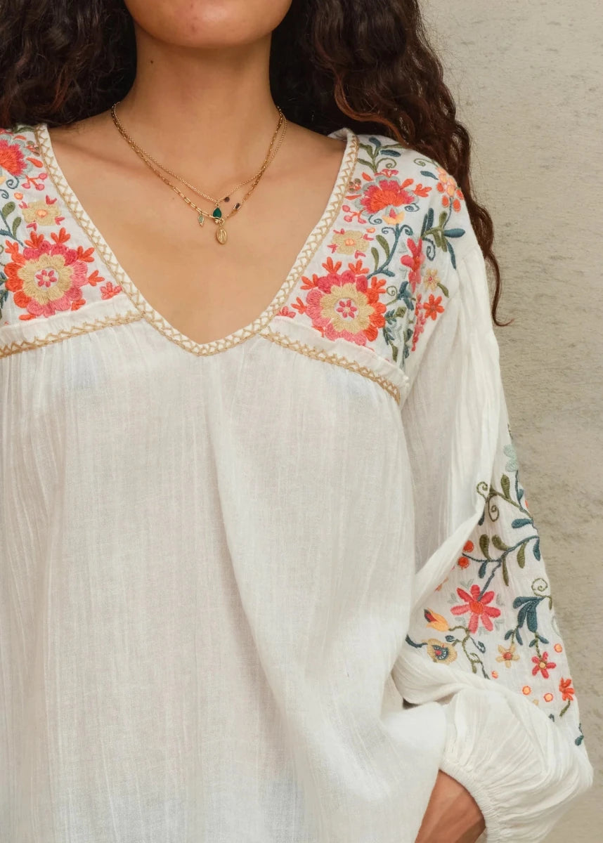 Loren Top in Ecru/Multi from M.A.B.E at Edito Boutique
