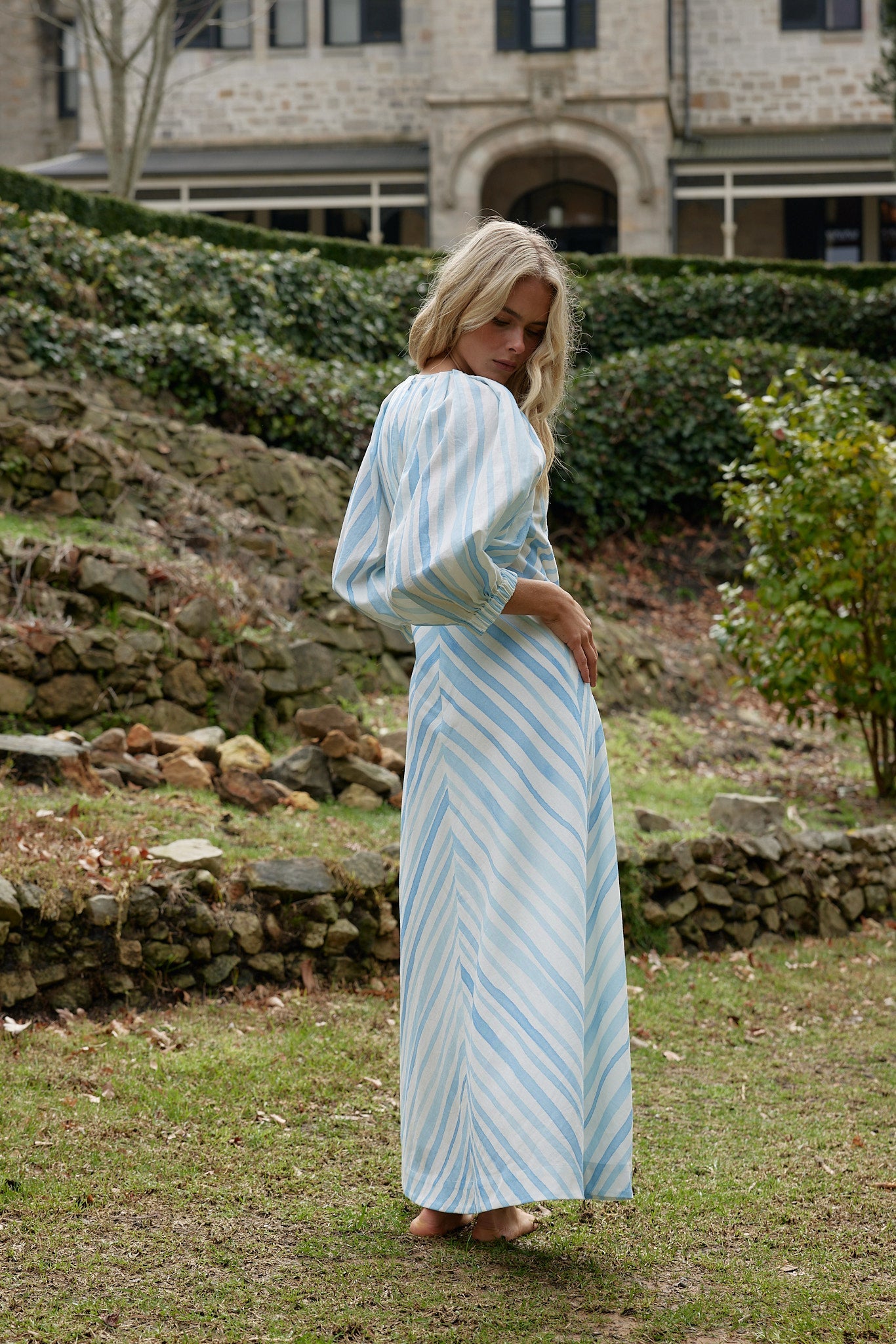 Lucinda Dress in Powder Stripe from Aston Studio