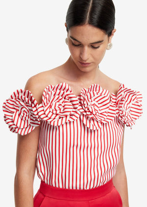 McKayla Off - Shoulder Top in Scarlet from LEO LIN at Edito boutique