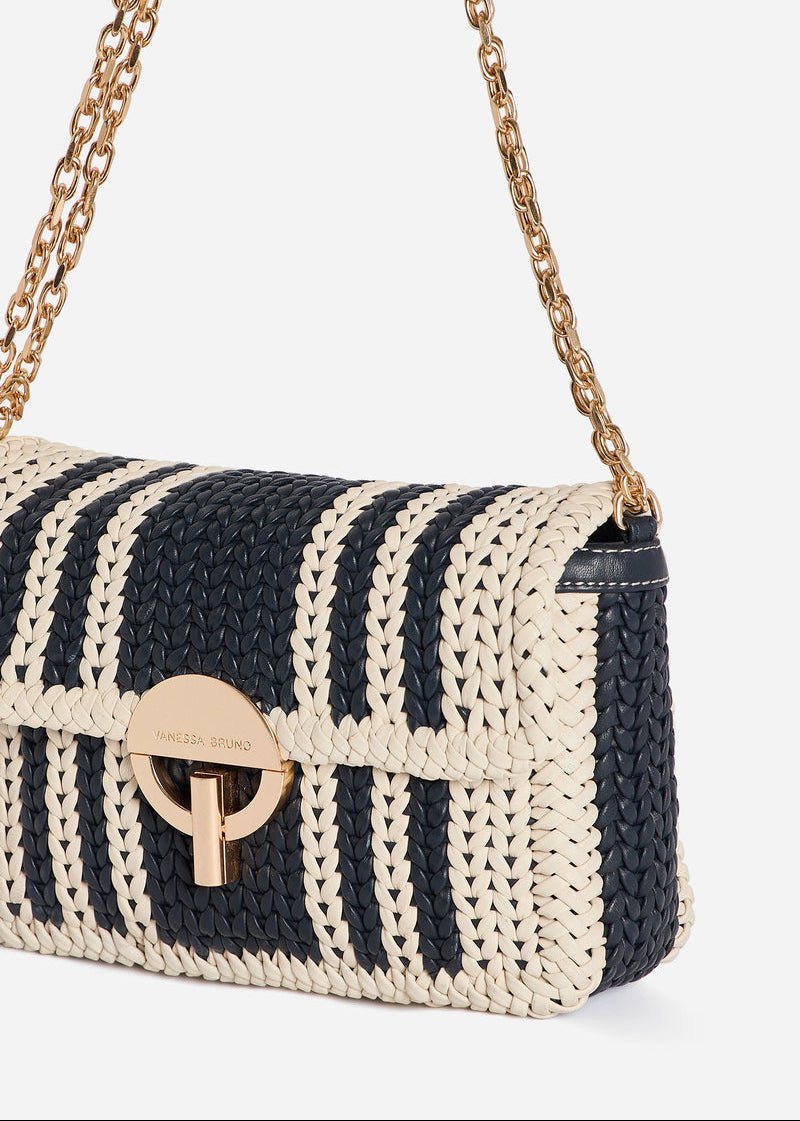 Medium Leather Moon Bag in Navy/Cream from VANESSA BRUNO at Edito Boutique