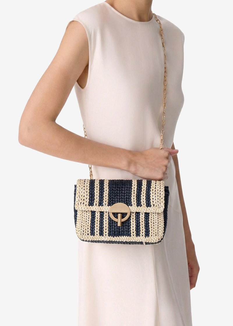 Medium Leather Moon Bag in Navy/Cream from VANESSA BRUNO at Edito Boutique