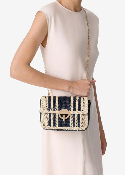 Medium Leather Moon Bag in Navy/Cream from VANESSA BRUNO at Edito Boutique